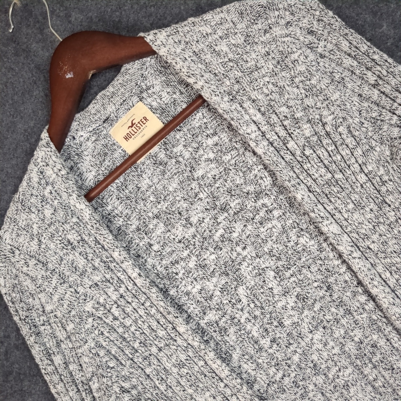 Hollister Womens Longline Ribbed Cardigan Sweater Grey White Marled Small